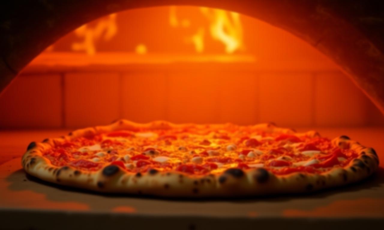 Pizza napoletana fumante uscita dal forno a legna