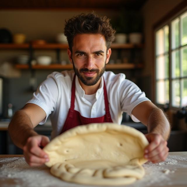 Luca che stende l'impasto